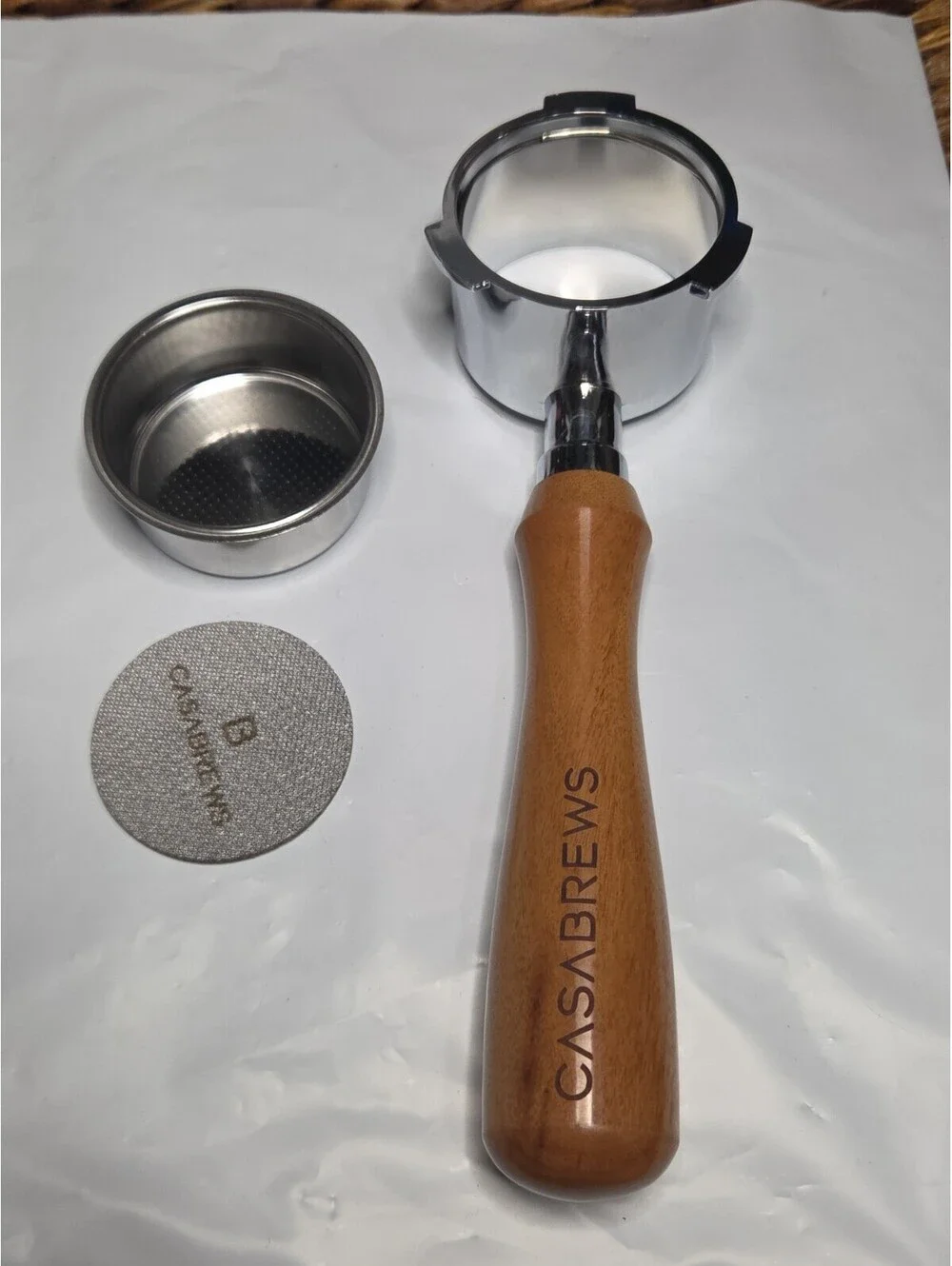 CASABREWS 51mm Bottomless Portafilter with Puck Screen & Real Wood Handle